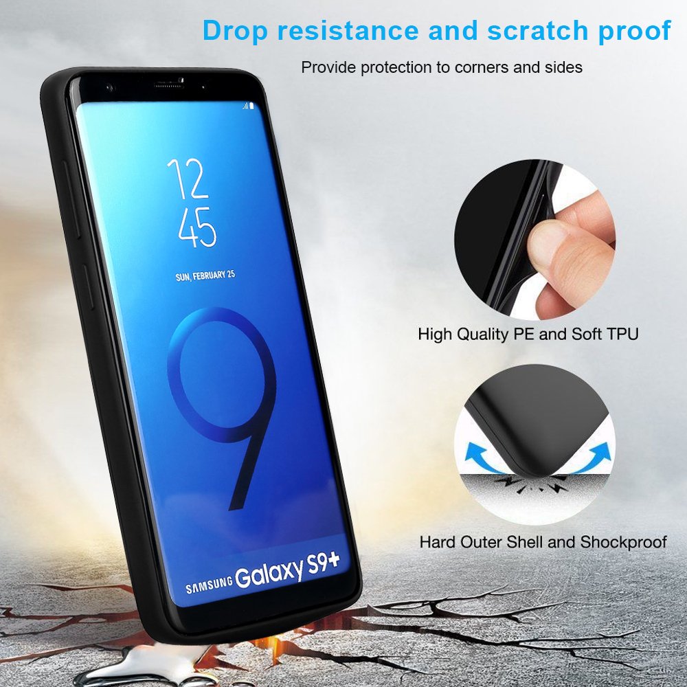 Mbuynow Galaxy S9 Plus Coque Batterie Power Case Magnétique Coque Chargeur de Protection Batterie Externe Rechargeable Etui de Chargement 5200mAh Pour Samsung Galaxy S9 Plus-Noir