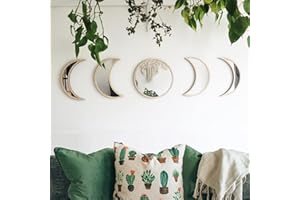MAXROCK Moon Phase Mirror Set, 5 Piece Scandinavian Natural Decor Wall Decorative Home Decor Bohemian Moon Mirror for Living Room Bedroom, Acrylic Mirror, Not Real Mirror