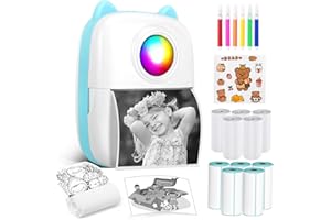 CARPOWER Mini Printer Portable for Smartphone, Wireless Thermal Printer Photo Printer with 10 Rolls of Paper, Inkless Pocket Printer Bluetooth Smart Printer for Picture, Receipt Label, Note, QR Code Printing