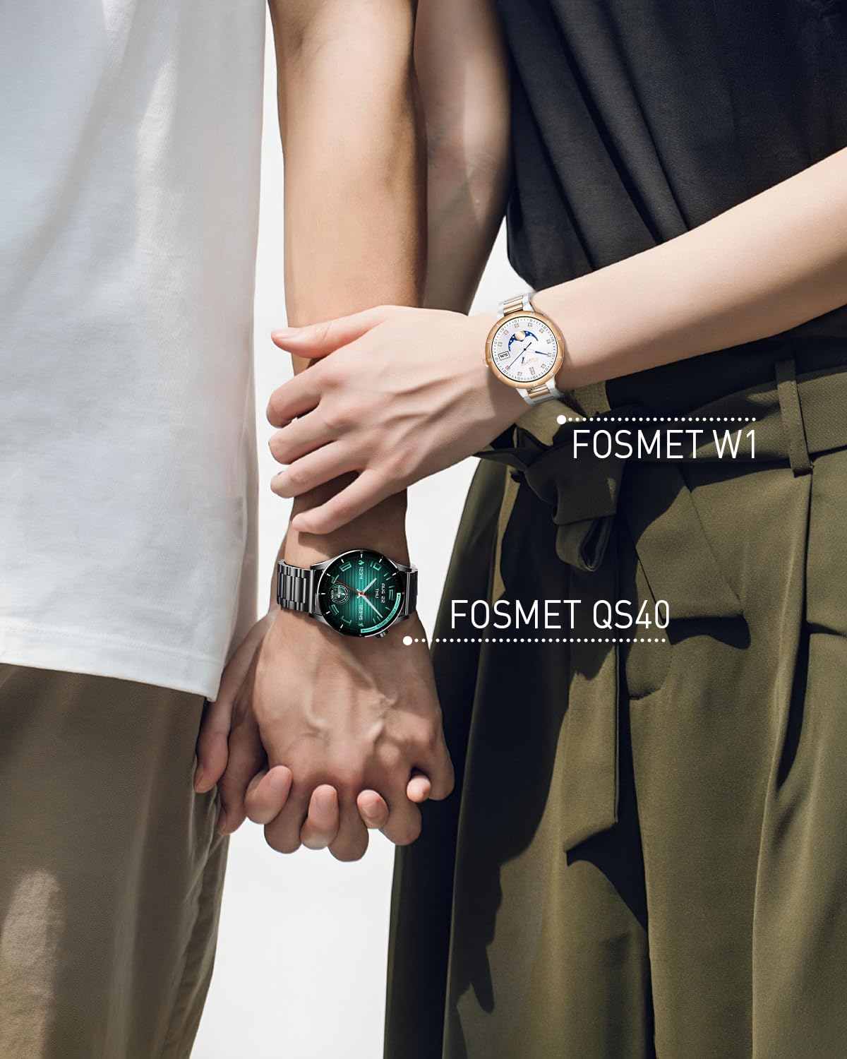 FOSMET QS40 Round Men's Smart Watch, Constant Display, 1.43 Inches, Super AMOLED Display, Sapphire Glass, 10 Days Battery Life, GPS Linkable Apps, Smart Watch, iPhone and Android Compatible, IP68