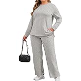 COOTRY Plus Size 2 Piece Lounge Sets Women Side Slit Travel Outfits Fashion Wide Leg Tracksuit Cozy Sweatsuits XL-5XL