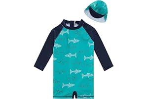 ADUKIDE Baby Boys Swimsuit Summer Beach Rash Guard Swimwear One Piece Sunsuit with Sun Hat 3-24 Months
