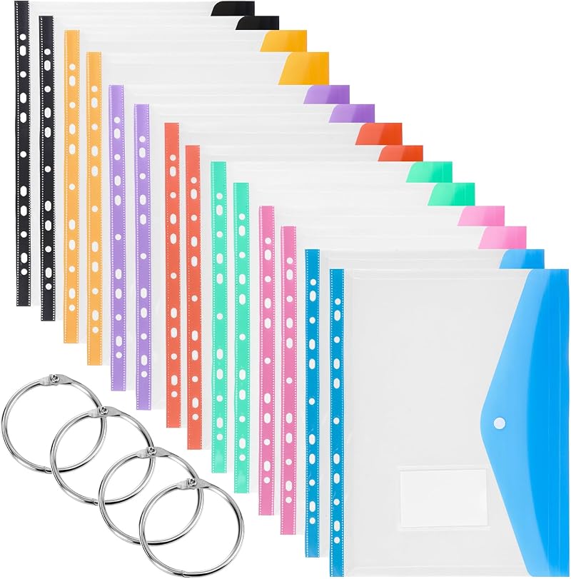 Thboxes 14 Pack A4 Punched Plastic Wallets Expandable Folders 7 Colors