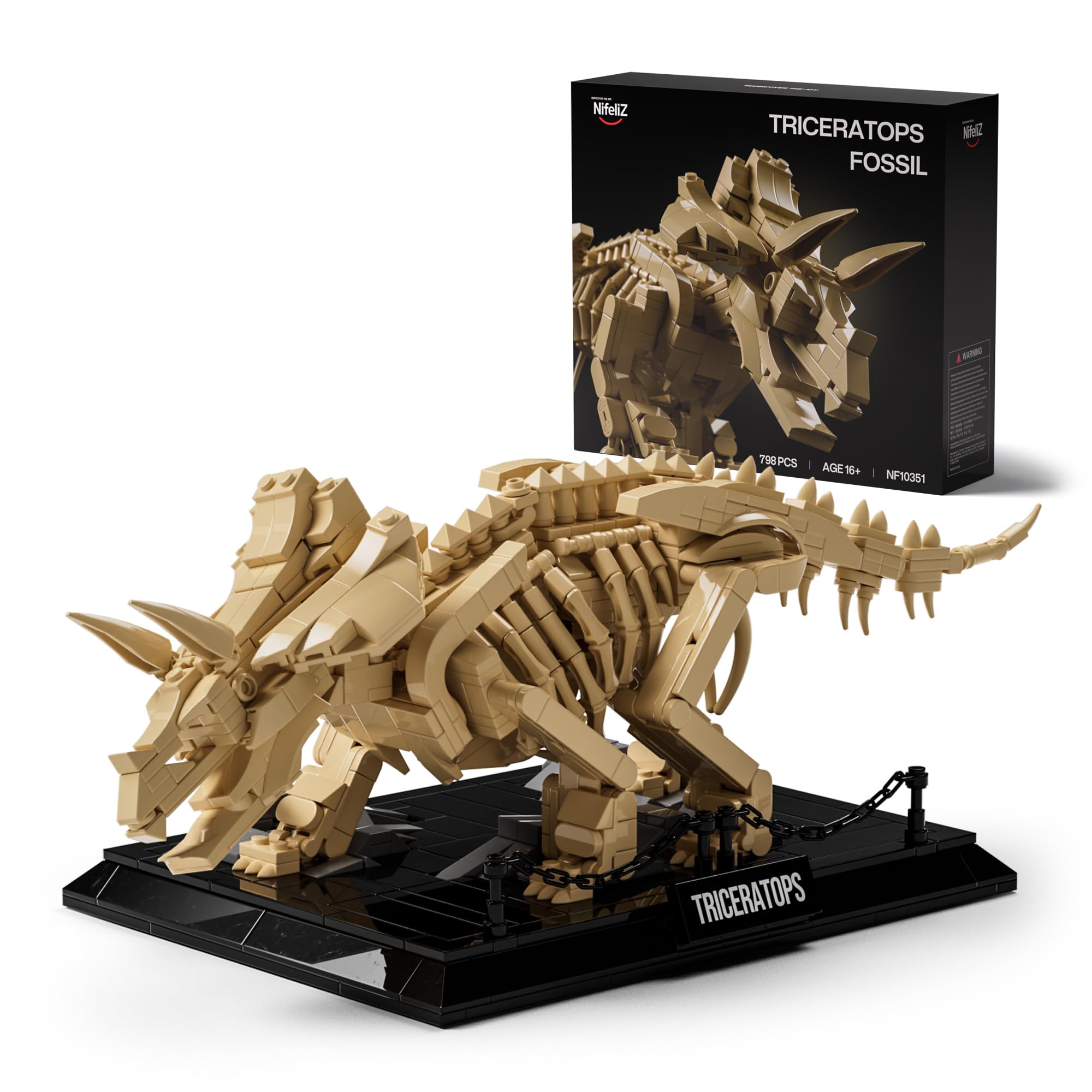 Nifeliz Triceratops Fossil Model Set, Dinosaur Skeleton Building Set for Adults and Collectors, for Fossil Lovers (798 PCS, NF10351)