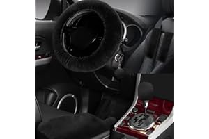 Wazzh 7PCS Set car Interior Aesthetic Accessories, Fluffy 15 inch Steering Wheel Cover, armrest pad, seat Belt Cover,Gear Shift Cover, Fit Girly car Accessories for Women.