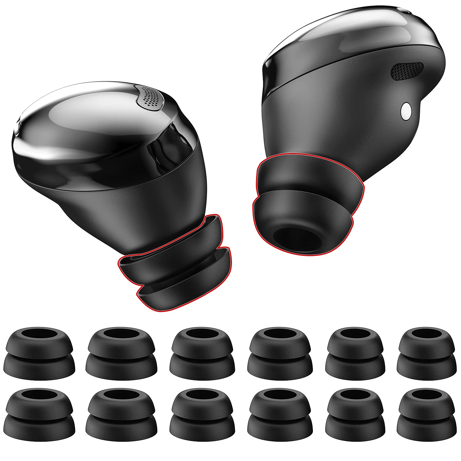 Delidigi for Galaxy Buds Pro Ear Tips, 6 Pairs Double Flange Silicone Eartips Earbuds Earplug Replacement Accessories Compatible with Samsung Galaxy Bus Pro 2021 S/M/L Size (Black)