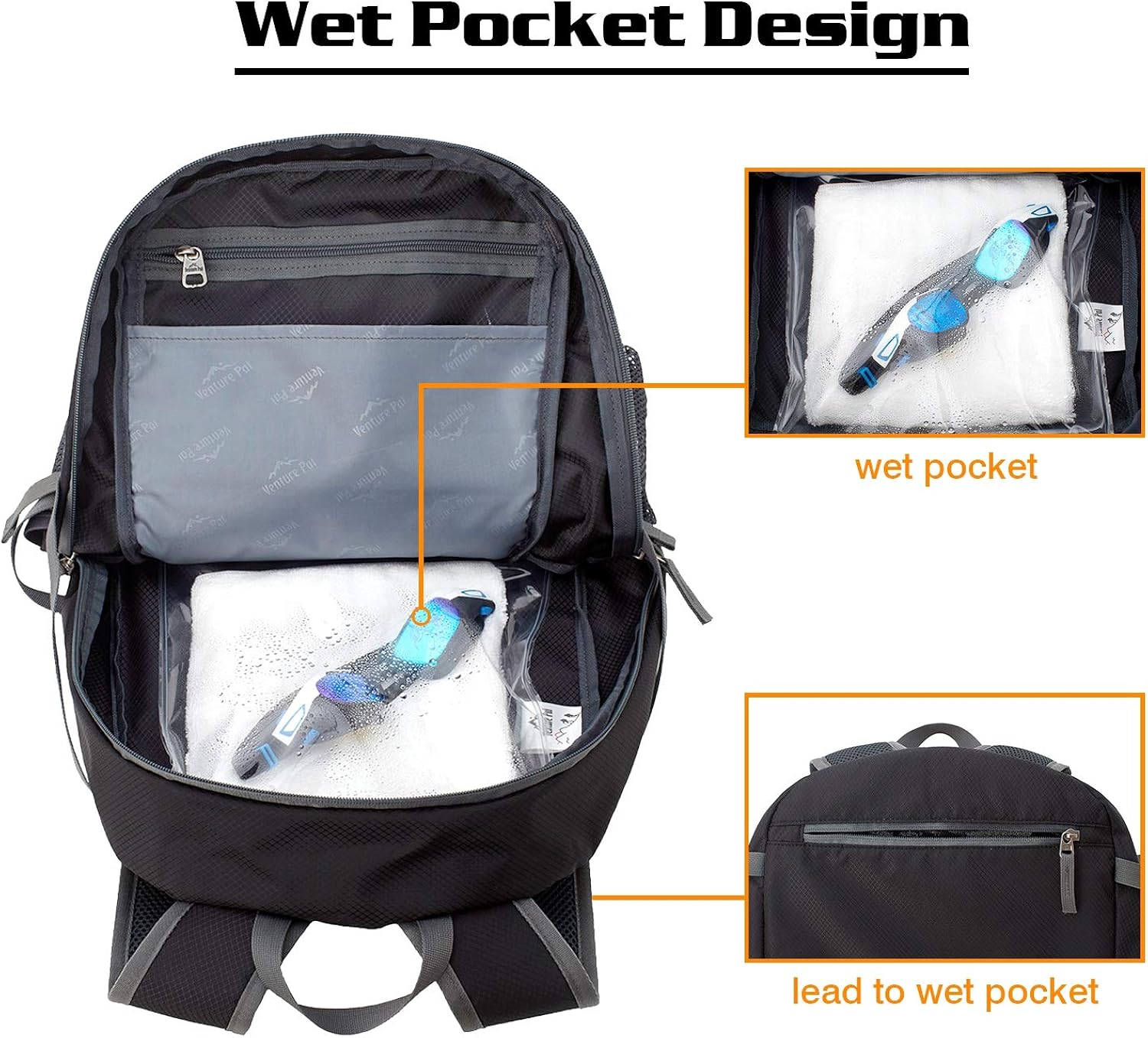 Venture Pal 40L Lightweight Packable Travel Hiking Backpack Daypack, A3 Black, One Size : Clothing