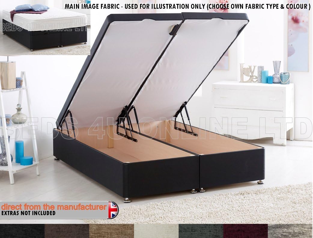Designer Beeds Fabric Chenille OTTOMAN Divan END LIFT Storage Bed Base 3ft, 4ft, 4ft6, 5ft, 6ft (4 ft 6 DOUBLE, Steel) BED BASE ONLY
