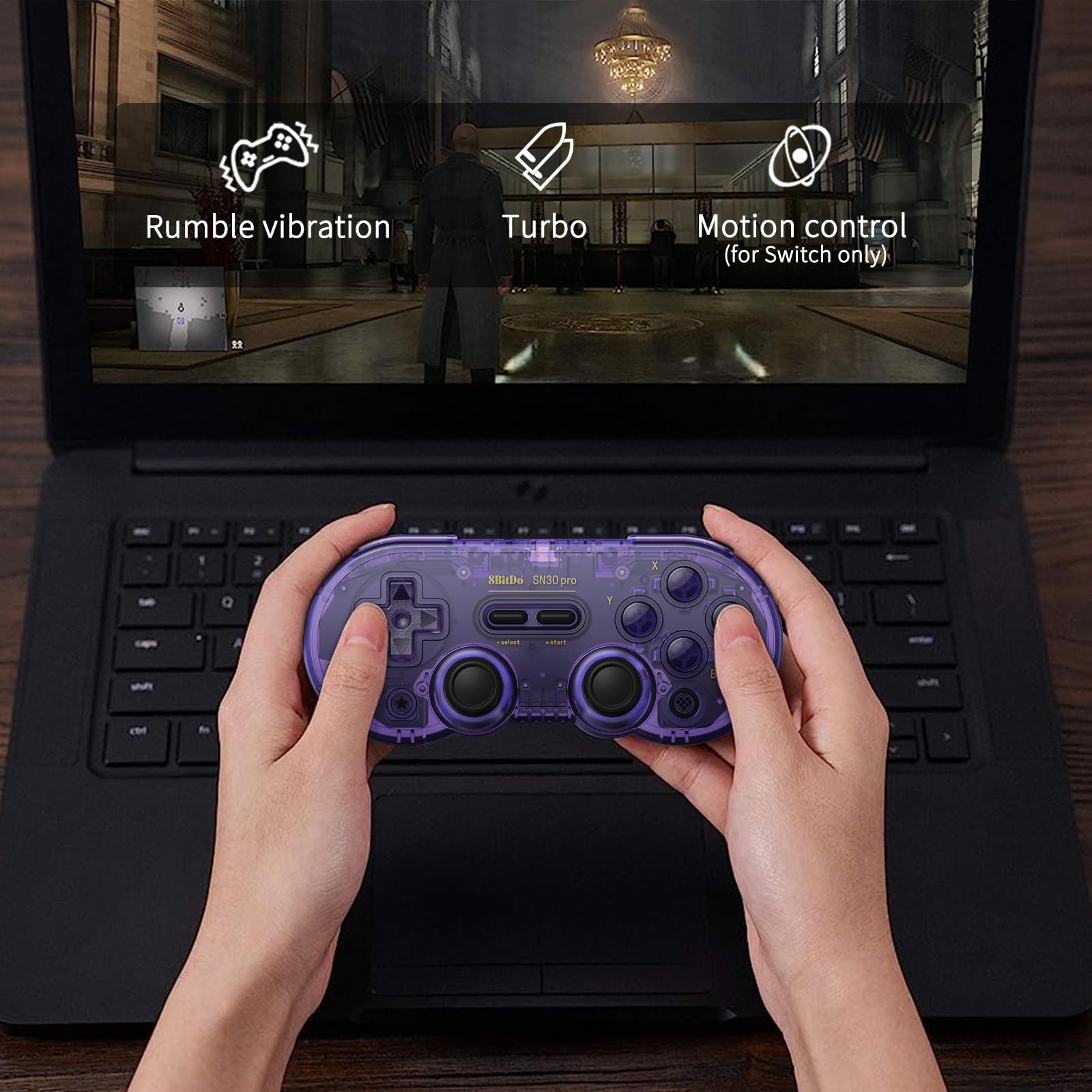 AKNES 8Bitdo SN30 Pro Bluetooth Controller, Hall Effect Joystick Update, Gaming Controller Compatible with Switch 2, Switch, Apple, Windows, Steam Deck, Android/Raspberry Pi - Crystal Purple
