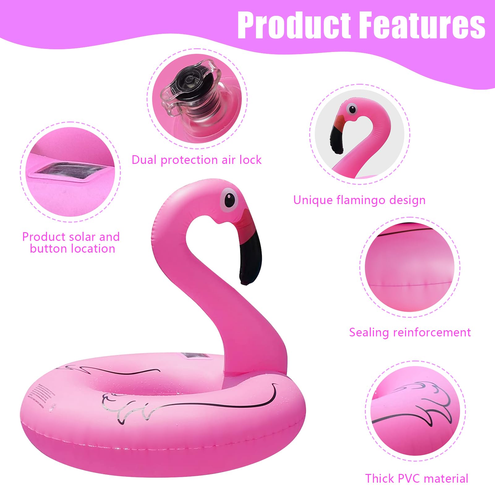 Tepoal Inflatable Flamingo Pool Floats with Lights,Solar Powered Flamingo Swimming Pool Tubes,42 Inches Summer Lake Beach Floaties Swimming Pool Rings for Adults Water Entertainment