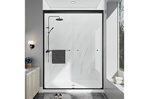 EASYWORC Double Sliding Shower Door, 55"-60" W x 70" H Semi-Frameless Glass Shower Door, 1/4'' (6mm) Clear SGCC Tempered Glass with Explosion-Proof Film and Nano Coating, Matte Black