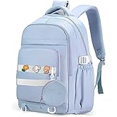 PRLINJSK Cute Backpack for Teen Girls Boys, Aesthetic Laptop Bookbag for College High Middle School Student Women, Blue
