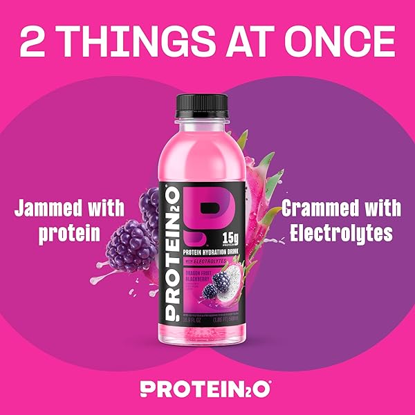 PROTEIN2O HYDRATION DRINK – 2-IN-1 LIQUID CLEAR WHEY PROTEIN ISOLATE AND ELECTROLYTE DRINK – 15G PROTEIN, VITAMINS B5, B6 – POST-WORKOUT RECOVERY – 16.9 FL OZ – 12 COUNT DRAGON FRUIT BLACKBERRY