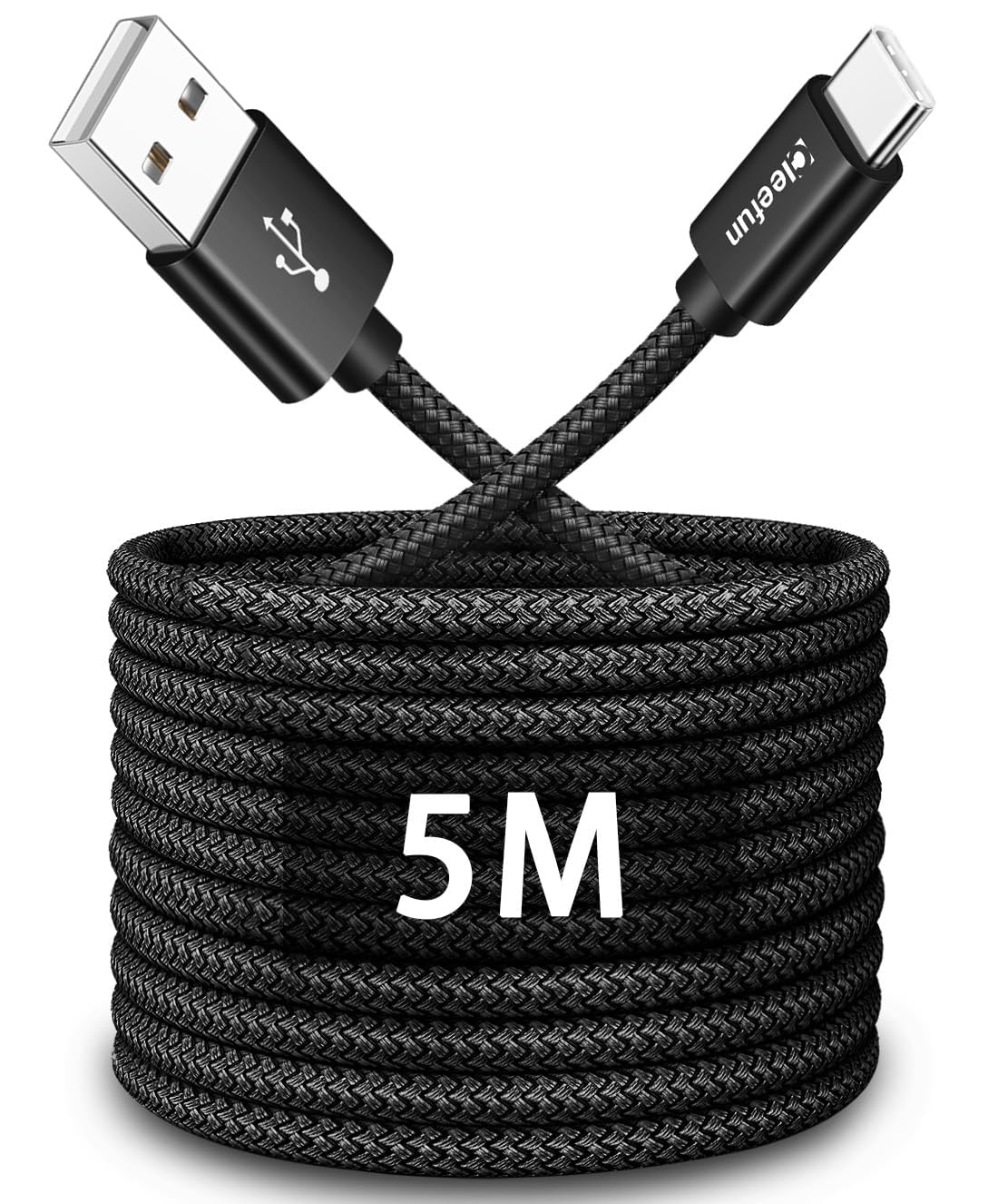 CLEEFUN 5m Extra Long USB C Cable,16ft Durable USB-A to Type-C Fast Charging Nylon Charger Lead for Samsung Galaxy S20 S21 S10 S9 S8 Note 20 10 + Ultra,Pixel,Switch,other USB-C SmartPhones Tablet