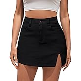 Vetinee Jean Skorts for Woman High Waisted Trendy Slit Stretchy Denim Skirt with Shorts Y2K Casual Summer Skorts Skirts
