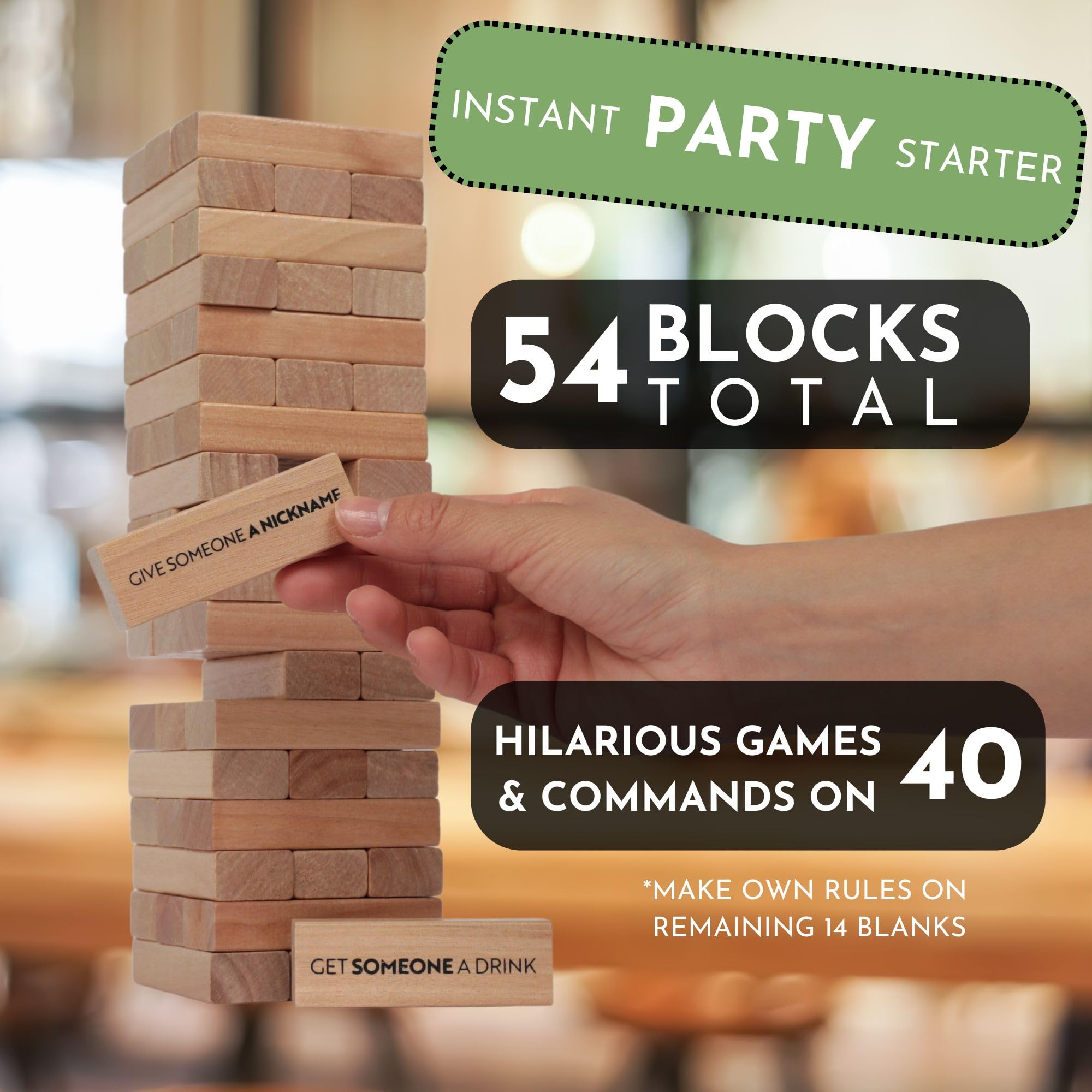 Buzzed Blocks Adult Drinking Game - 54 Blocks with Hilarious Drinking Commands on 40 of Them | Perfect Party Starter | Entertaining Party Game for Adults | Novelty Funny Gift (Natural)