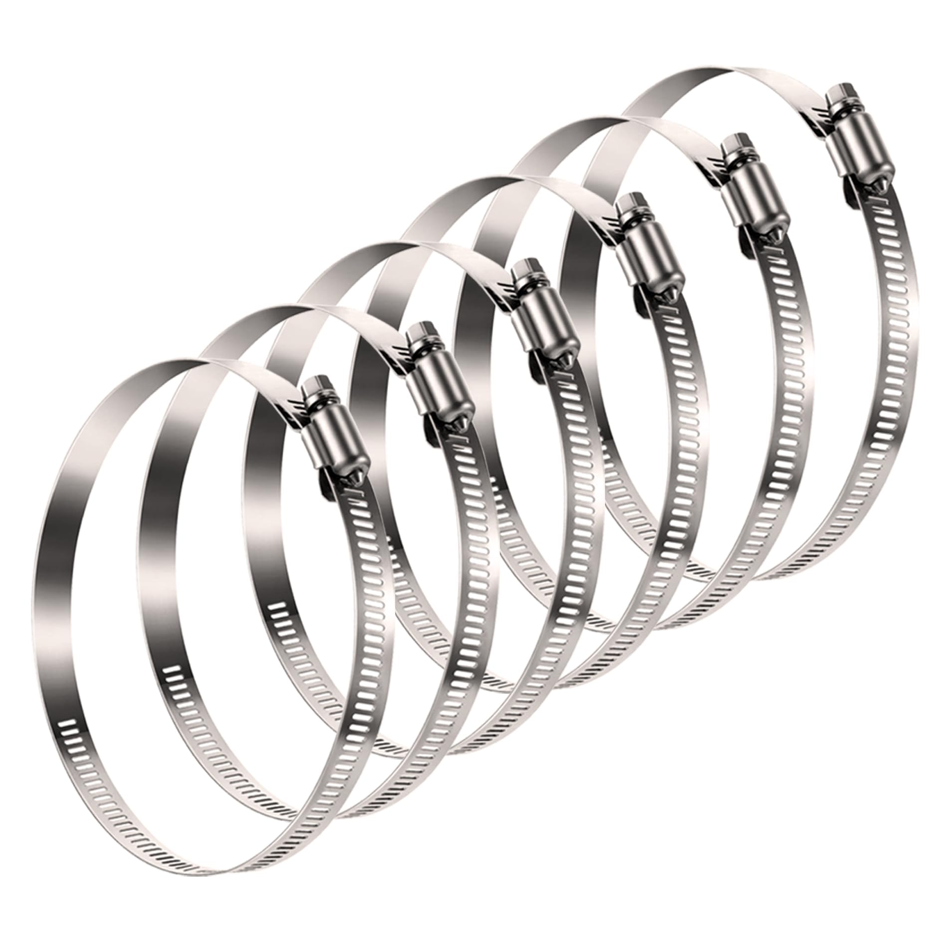 LOOTICH Stainless Steel Duct Clamps for 4 Inch Flex Air Aluminum Ducting Vent Hose HVAC Ventilation Adjustable Diameter Ø 91-114 mm Hose Clips Pack of 6 Pieces