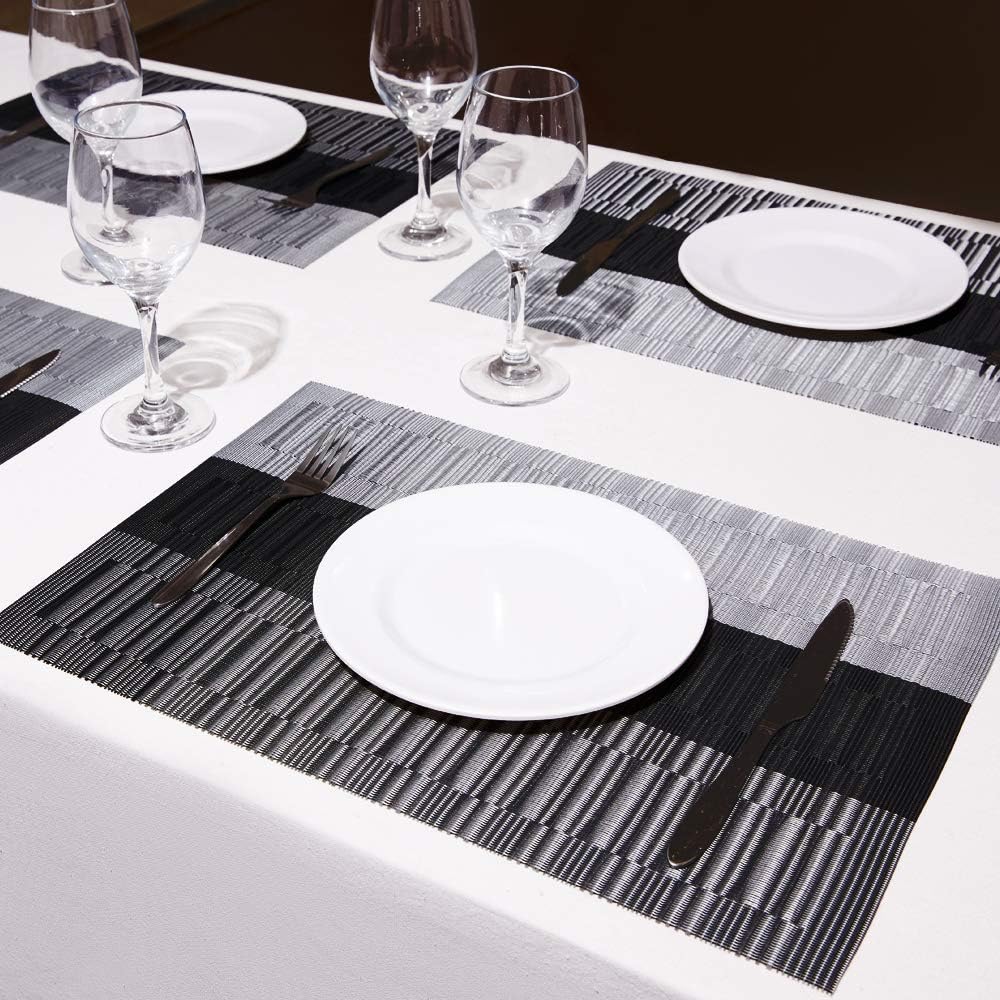 DOLOPL Placemat Placemats Waterproof Black and Gray Placemats Set of 6 Woven Vinyl Laminated Table Mat Easy to Clean Heat Resistant Wipeable Spring Placemats for Dining Table: Home & Kitchen