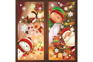 82PCS Christmas Snowflake Window Clings Stickers for Glass, Xmas Decals Christmas Decorations Indoor Holiday Snowflake Santa 