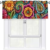 Worltoldb Boho Floral Curtain Valance Short Rod Pocket Window Treatment for Living Room Bedroom Kitchen Bathroom 1 Panel 54