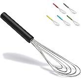 Flat Whisk Silicone Handle Non Slip 10" - 5 Wires Whisk with 10 Heads for Kitchen Cooking Color by Jell-Cell (Black)