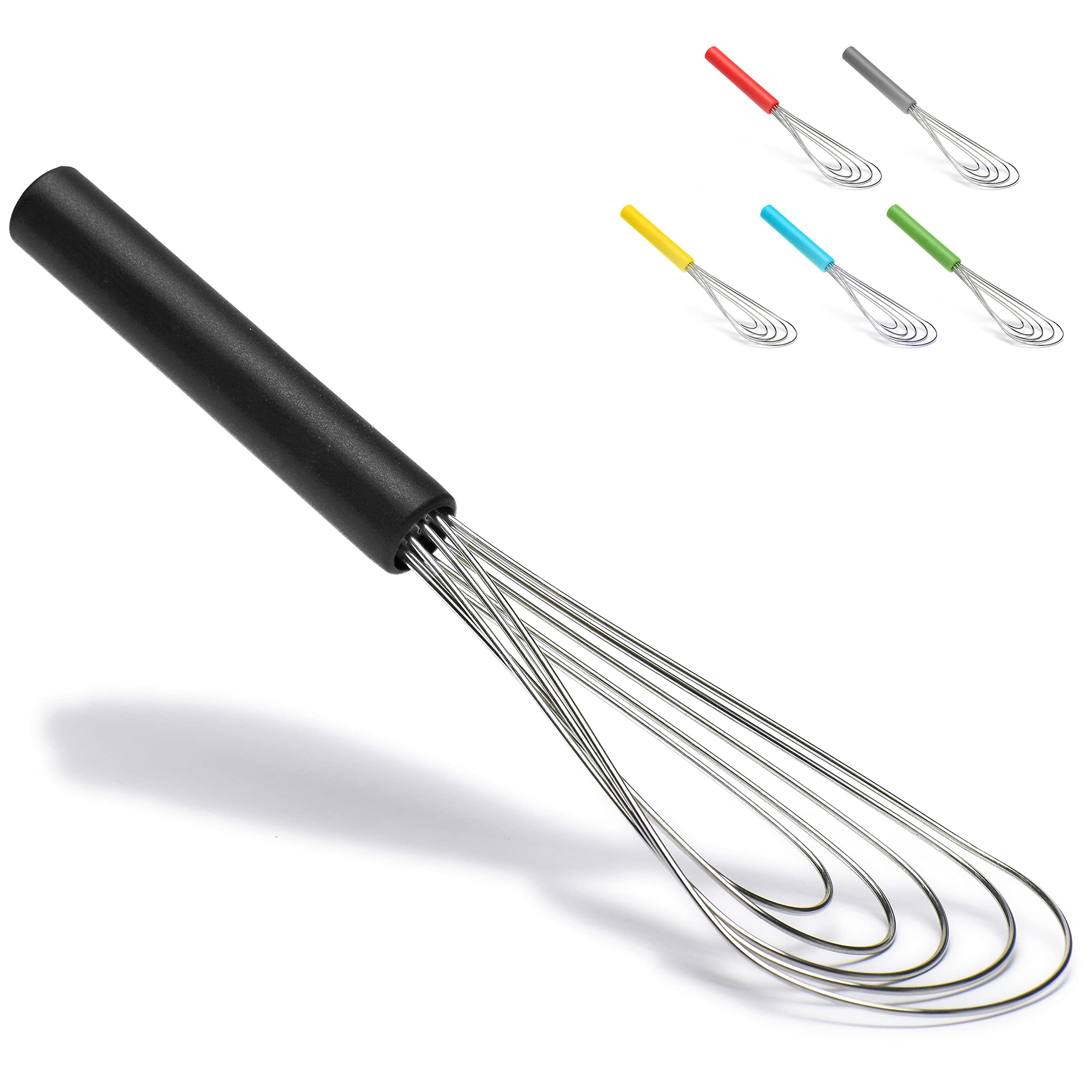 Flat Whisk Silicone Handle Non Slip 10" - 5 Wires Whisk with 10 Heads for Kitchen Cooking Color by Jell-Cell (Black)