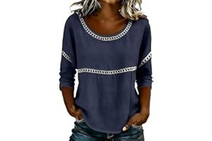 Linen Shirt Women Summer Cotton Casual 3/4 Sleeves Crewneck Tops Loose Fit Trendy Spring Beach Vacation Outfits