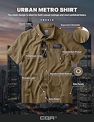 CQR Men's Short Sleeve Tactical Shirts, UPF
