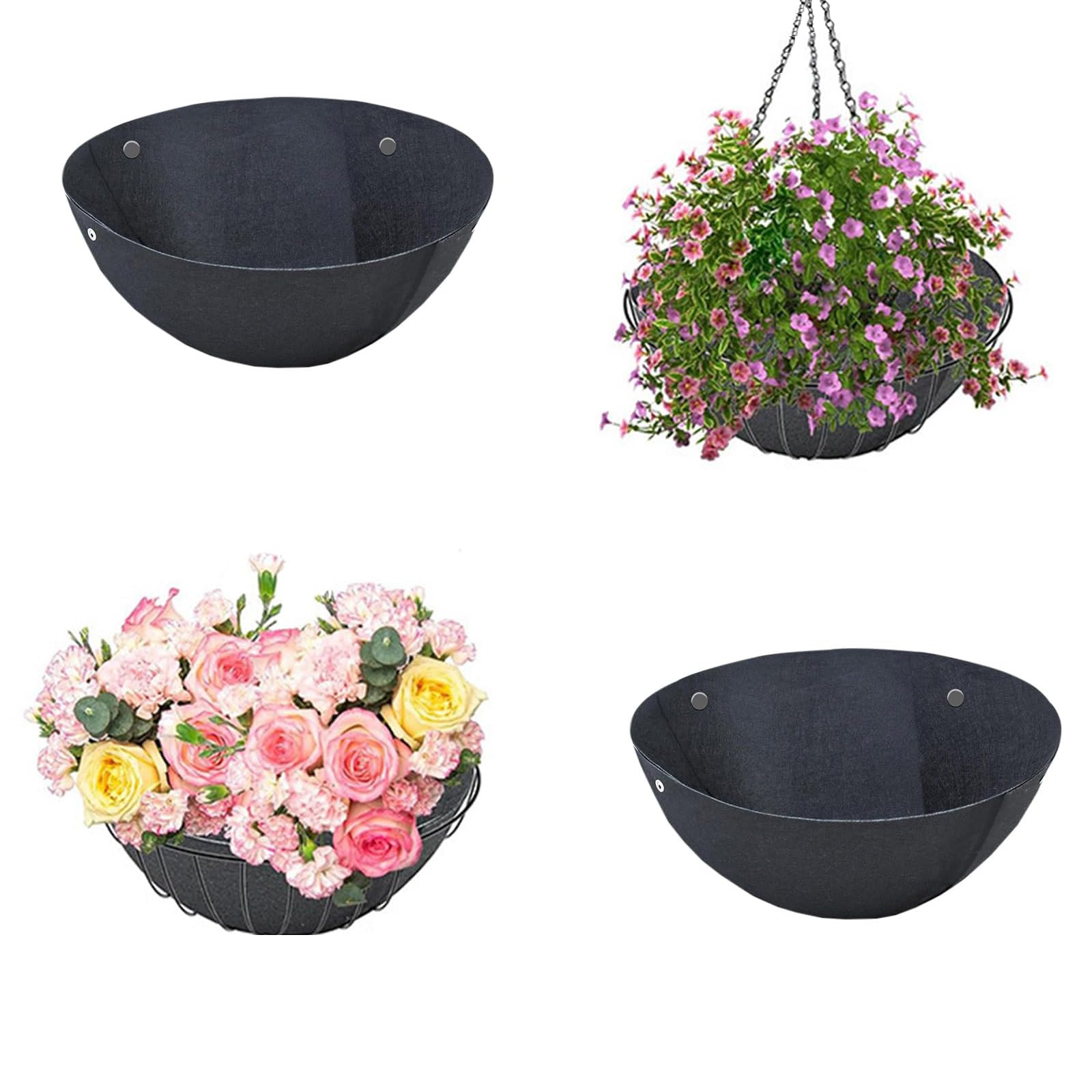 BigKing Black Hanging Basket Liners, Round Fabric Planter Basket Liner, Hanging Basket Coconut Replacement for Wall Mounted Planters Window Flower Baskets(4Pcs) (14 Inches)