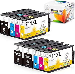 Miss Deer 711XL Ink Cartridges Replacement for HP 711 711XL,Work for HP Designjet T120 T520 24-in T520 36-in Printers(3 Black, 2 Cyan, 2 Magenta, 2 Yellow) 9 Pack