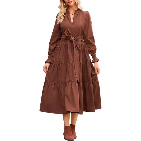 TACSTRUN Women's Plus Size Christmas Maxi Dresses Long Sleeves Lapel Lace  Up Plaid Curved Hem Fall Winter Dress,Brass,M at Amazon Women's Clothing  store