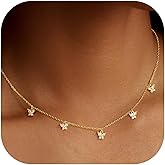 Ursteel Valentines Gifts for Her Kids Girls, Cute Daisy Pearl Necklace for Girls 14K Gold Plated Clover Butterfly Cubic Zirconia Station Necklaces for Women Teen Girl Gifts