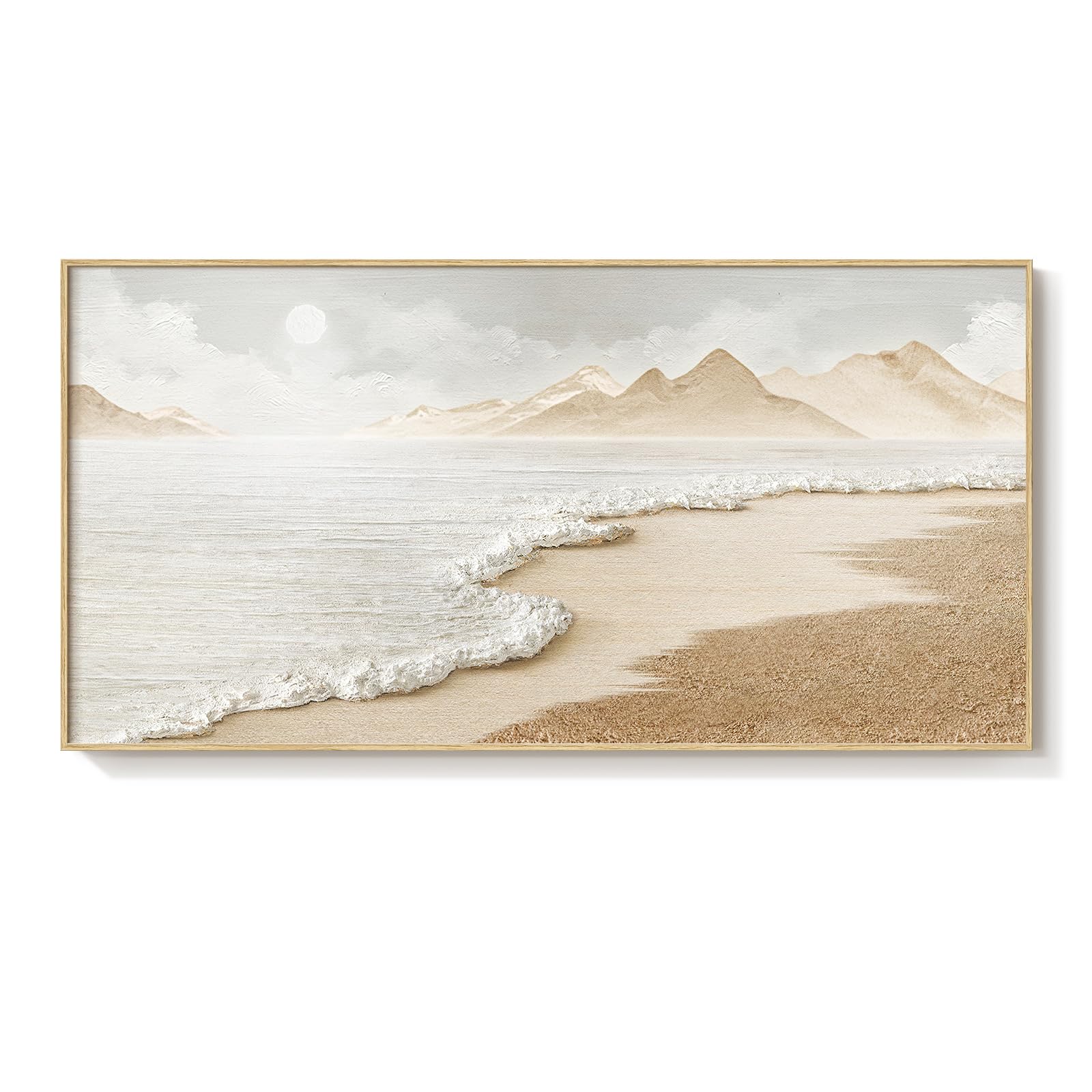 Framed Neutral Coastal Beach Wall Art for Living Room, Large Boho Ocean ...