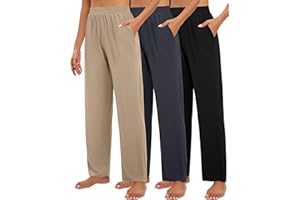 Huukeay 3 Pack Women's Lounge Pants, Cozy Wide Leg Lounge Slacks with Pockets Loose Flowy Yoga Sweatpant Workout Comfy Jogger