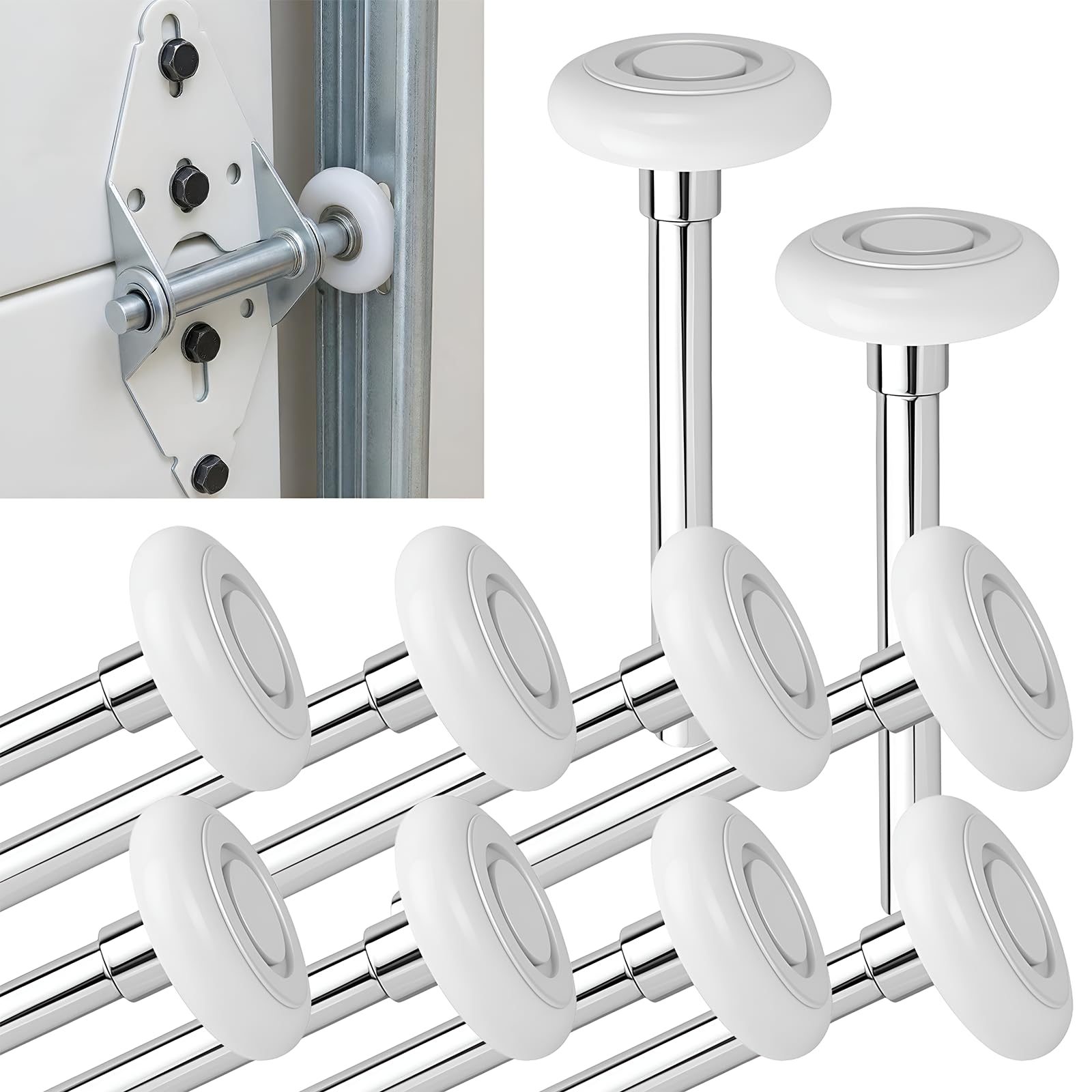 Photo 1 of 10 Pack 9" Stem 2" White Nylon Garage Door Rollers with Protective Dustproof Cap, Ultra Quiet Replacement Wheels with 6200ZZ Double Sealed Bearings, Heavy Duty Commercial High Load Capacity