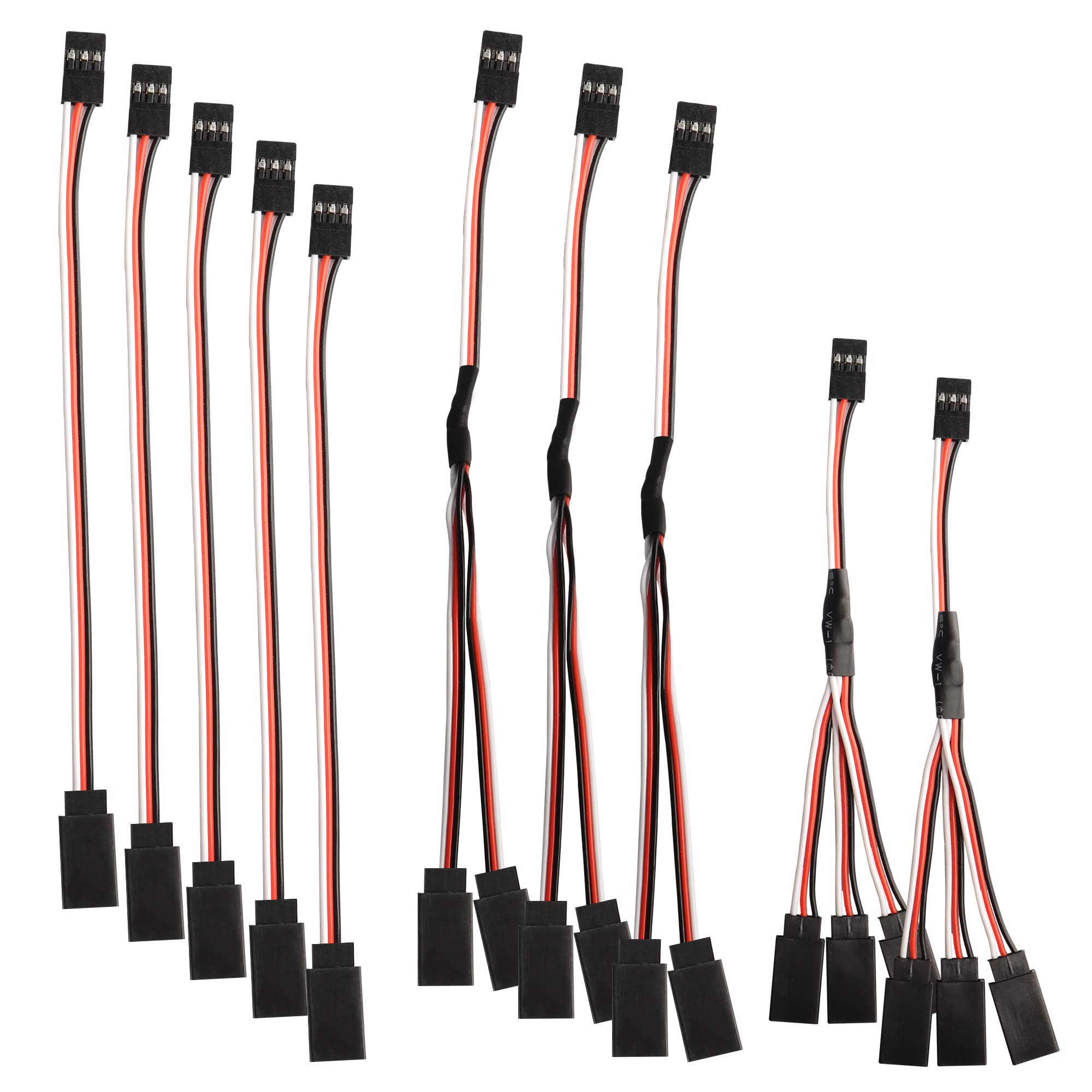 MEIRIYFA 3-Pin JR Servo Extension Cable Male to 2/3 Female Y Connetor Splitters Aircraft Model Extension Cable Cord for RC Airplane JR Servo Accessories 3 Sizes - (10PCS)