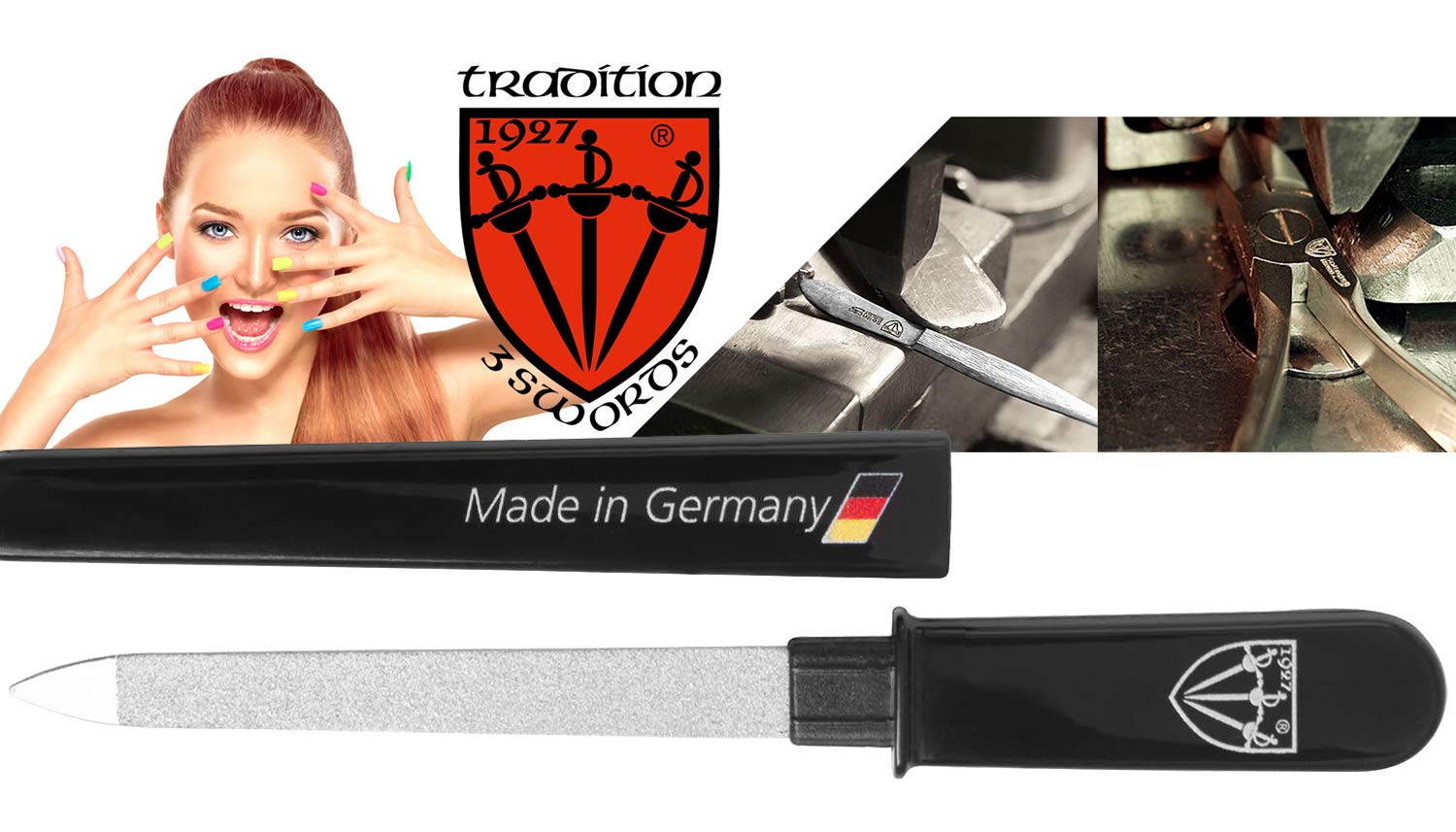 3 Swords Germany - brand quality double sided (fine & coarse) SAPPHIRE POCKET NAIL FILE manicure pedicure grooming for professional finger & toe nail care by 3 Swords, Made in Solingen Germany (82501) : Tweezers : Beauty