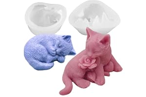 JAPLEED 2Pcs Silicone Cat Mold 3D Cat Rose Soap Mold Silicone Molds for Candle Soap Making Cat Resin Candle Molds Cute Animal Epoxy Casting Plaster Concrete Mould DIY Art Crafts Kit Home Decor
