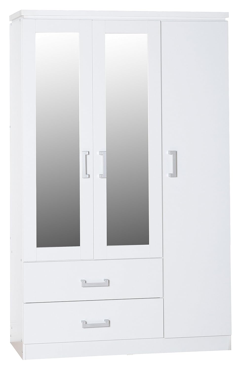 Seconique Charles 3 Door 2 Drawer Mirrored Wardrobe Walnut White