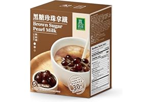 OKTEA Bubble Pearl Milk with Brown Sugar Kit - Caffeine-Free, Slow-Roasted Brown Sugar, New Zealand Milk, Preservative-Free Tapioca, Serve Hot or Iced - Single Box of 5 Servings
