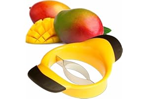 Mango Slicer - Black-Yellow Mango Slicer Cutter – Stainless Steel Mango Splitter with Core Remover, Non-Slip Handle, Dishwash