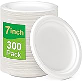 GREENESAGE 300 Pack Paper Plates Bulk, 7 inch Small Paper Plates, 100% Compostable Plates Eco Friendly Disposable Plates, White Paper Plates for Party Wedding Birthday, Paper Dessert Plates