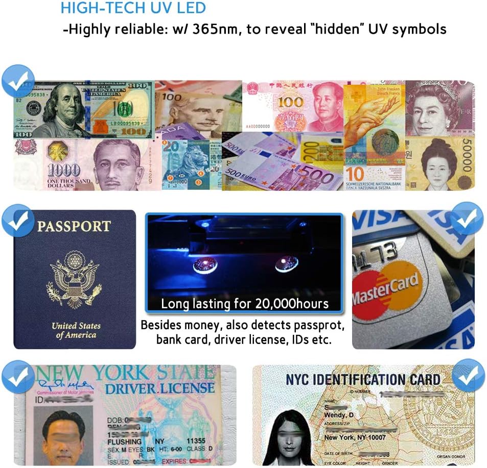 TIHOO Counterfeit Bill Detector with Magnetic and UV Detection, Money Marker Counterfeits Money Detector, Counterfeit Bill Money Detector Checker, Blue : Office Products