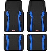 Rubbermaid Car Floor Mats Full Set, Premium Heavy Duty All-Weather Car Mats– Rugged Rubber with Brushed Aluminum Inserts, Universal Trim-to-Fit, Anti-Slip Backing for Cars, SUVs, Trucks & Vans - Blue