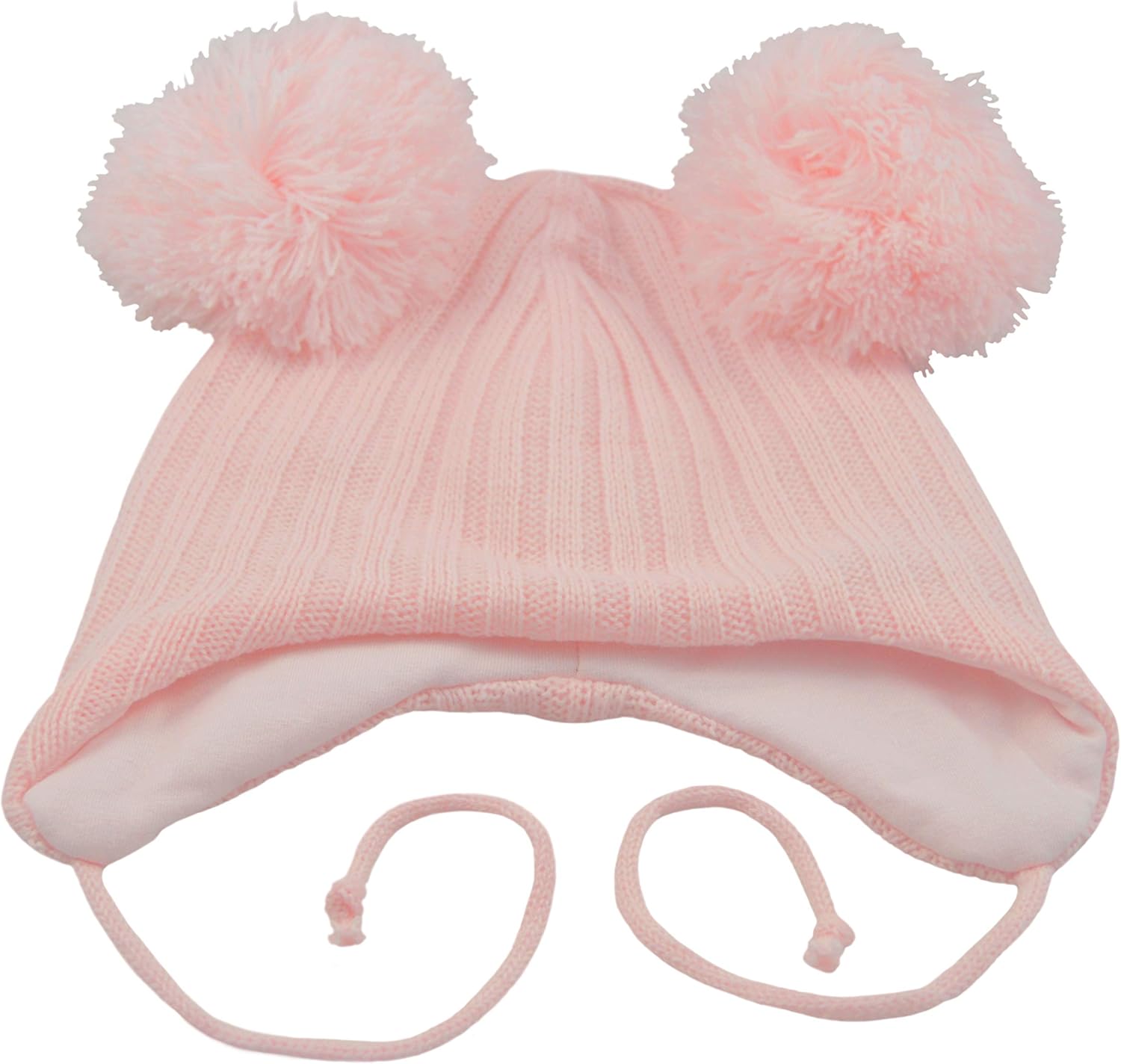 Pesci Baby Pom Pom Hats Double Bobble Beanie Hat With Ear Flaps And Chin Ties Winter Pesci Baby Pom Pom Hats Double Bobble Beanie Hat With Ear Flaps And Chin Ties Winter
