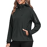 MoFiz Women's Fleece Lined Softshell Jacket Hooded Windproof Lightweight Insulated Jacket Full Zip Warm Coat
