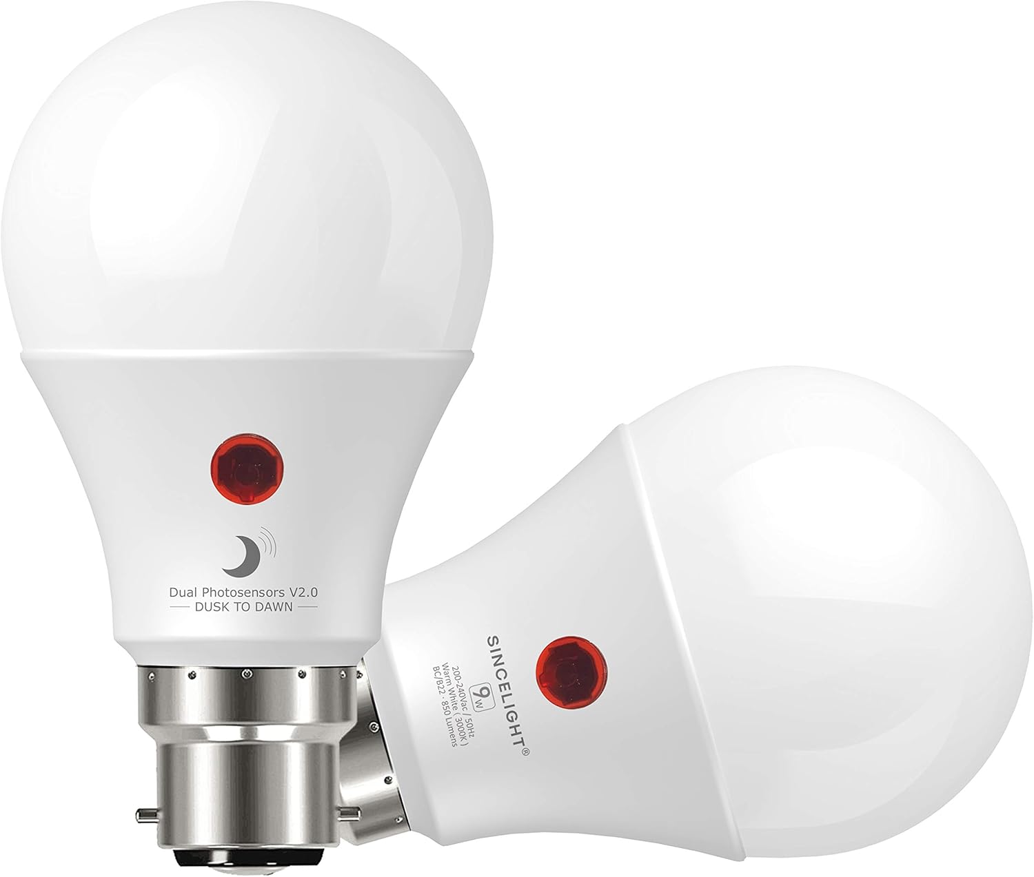 SINCELIGHT Dusk to Dawn LED Light Bulb 9W with Dual Photocell Sensors, ON/Off Automatic Depends on the Daylight Level