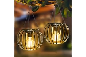 Kelvinlux 15'' Solar Lanterns Outdoor 2 Pack, Large Solar Lights Outdoor Haning Waterproof, Upgraded Metal Lights for Outside with Bulb Decoration, Solar Powered Tree Lanterns for Garden, Patio, Yard.