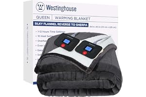 Westinghouse Electric Blanket Queen, Heated Blanket Queen Size with 10 Heating Levels and 1 to 12 Hours Heating Time Settings, Flannel to Sherpa Reversible, Machine Washable (84" x 90", Charcoal)