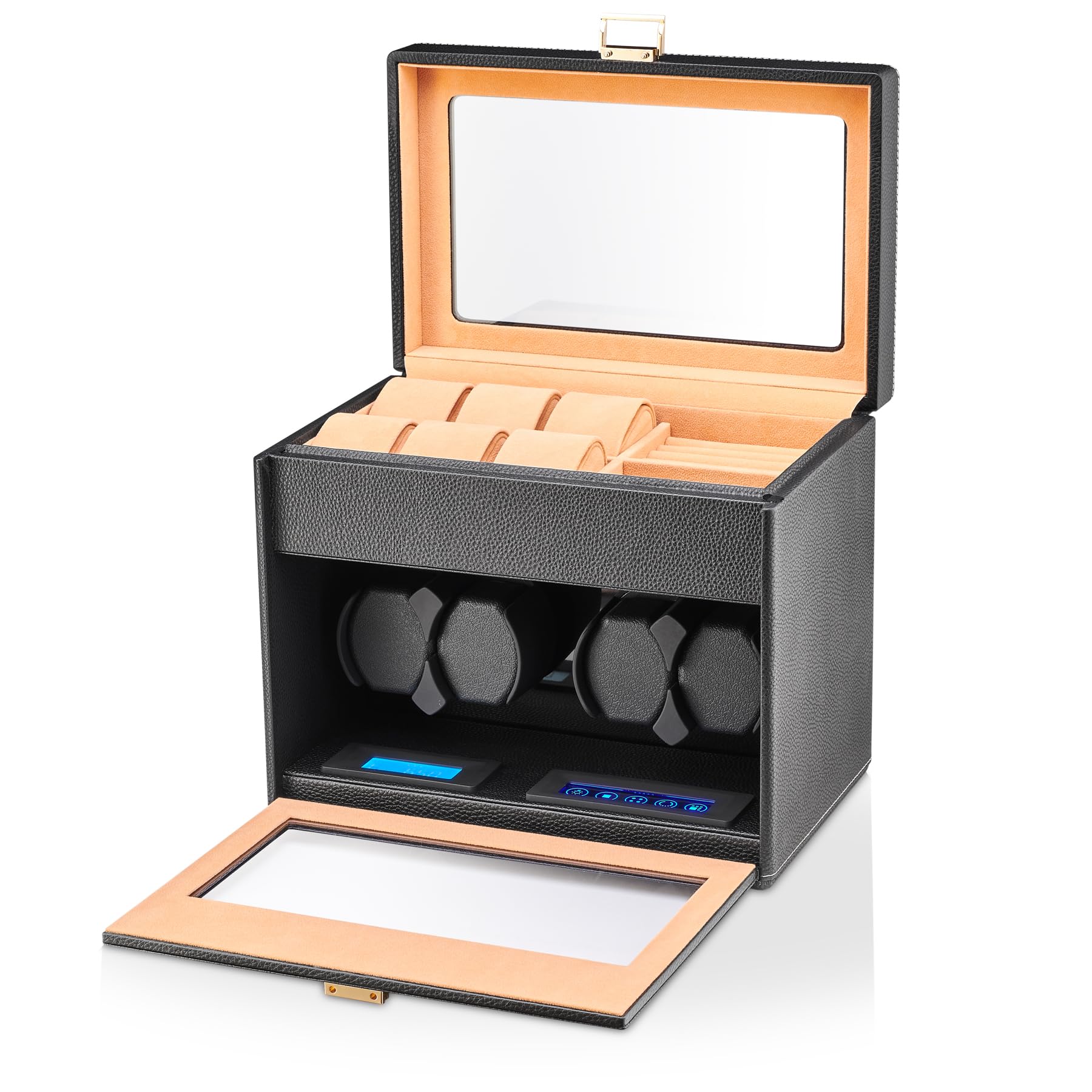 Watch Winder with 6 Storage Slots, Jewelry Organizer and LED Interior Light